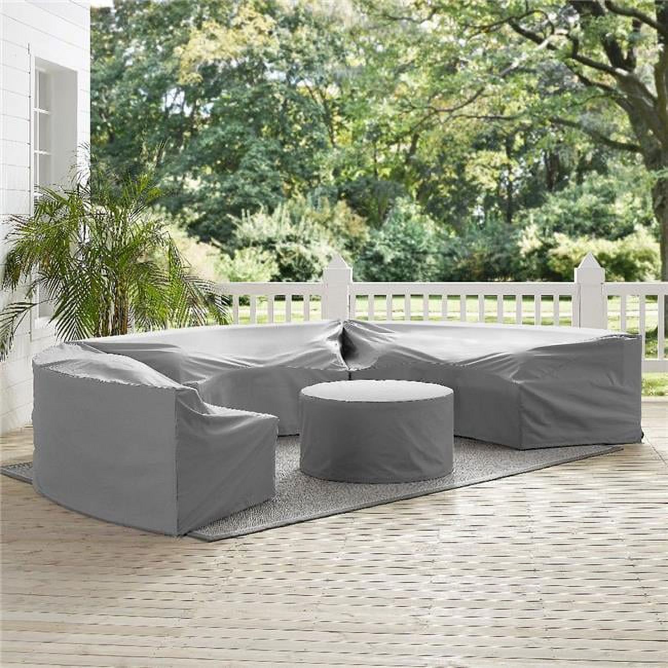 6 Piece Catalina Furniture Cover Set With 3 Round Sectional Sofas \u0026 Coffee Table - Gray